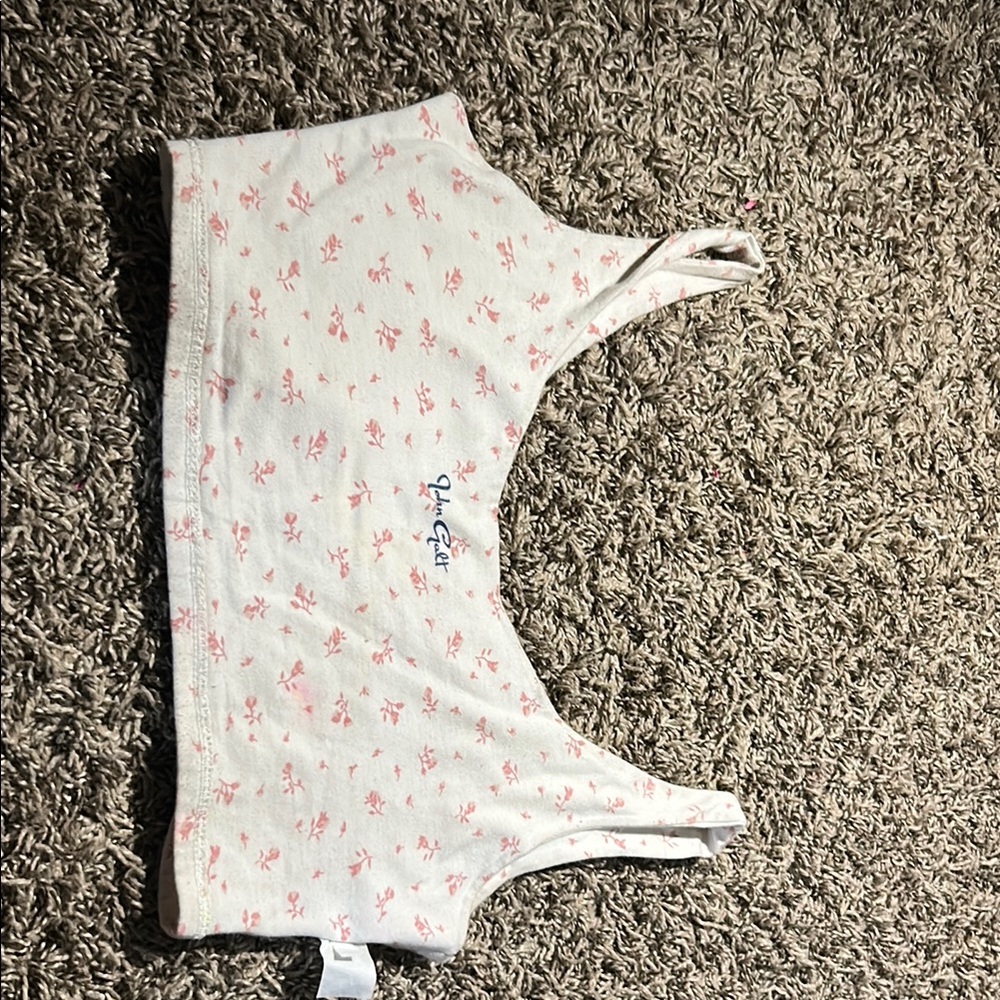 Brandy Melville White and Pink Floral Crop Top